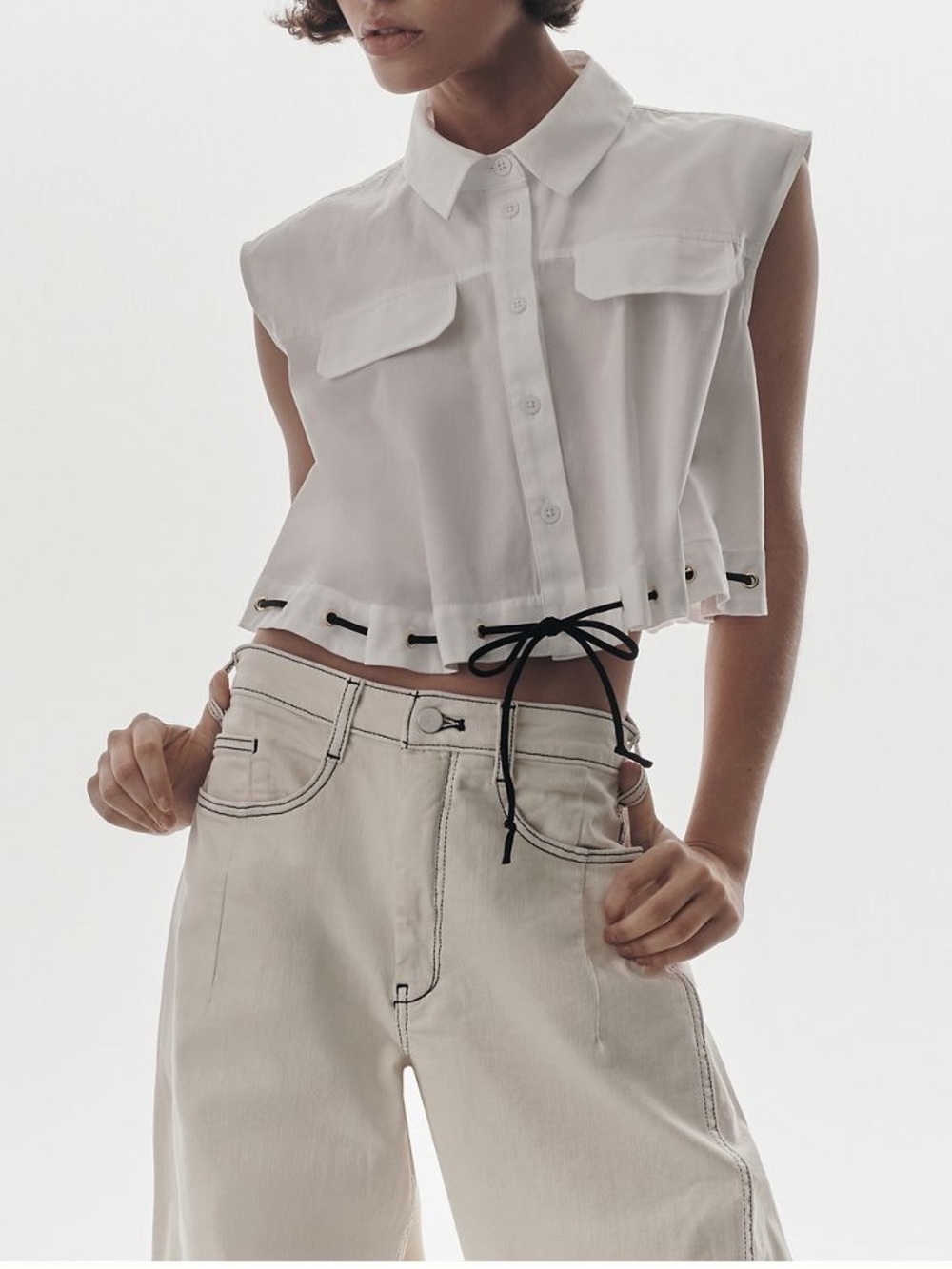 Maeve cinched Cropped Button-down Top